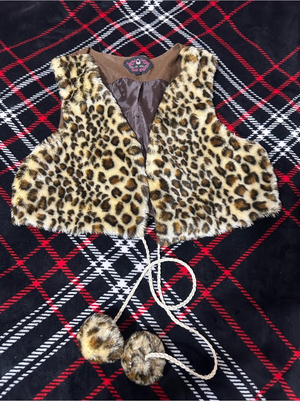 ALO Yoga Leopard Print Faux Fur Cropped Vest in Brown and Black